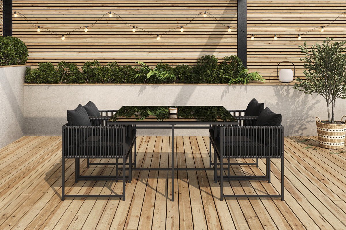 Garten Essgruppe Auren – 5-teiliges Gartenmöbel-Set aus Stahl und Glas