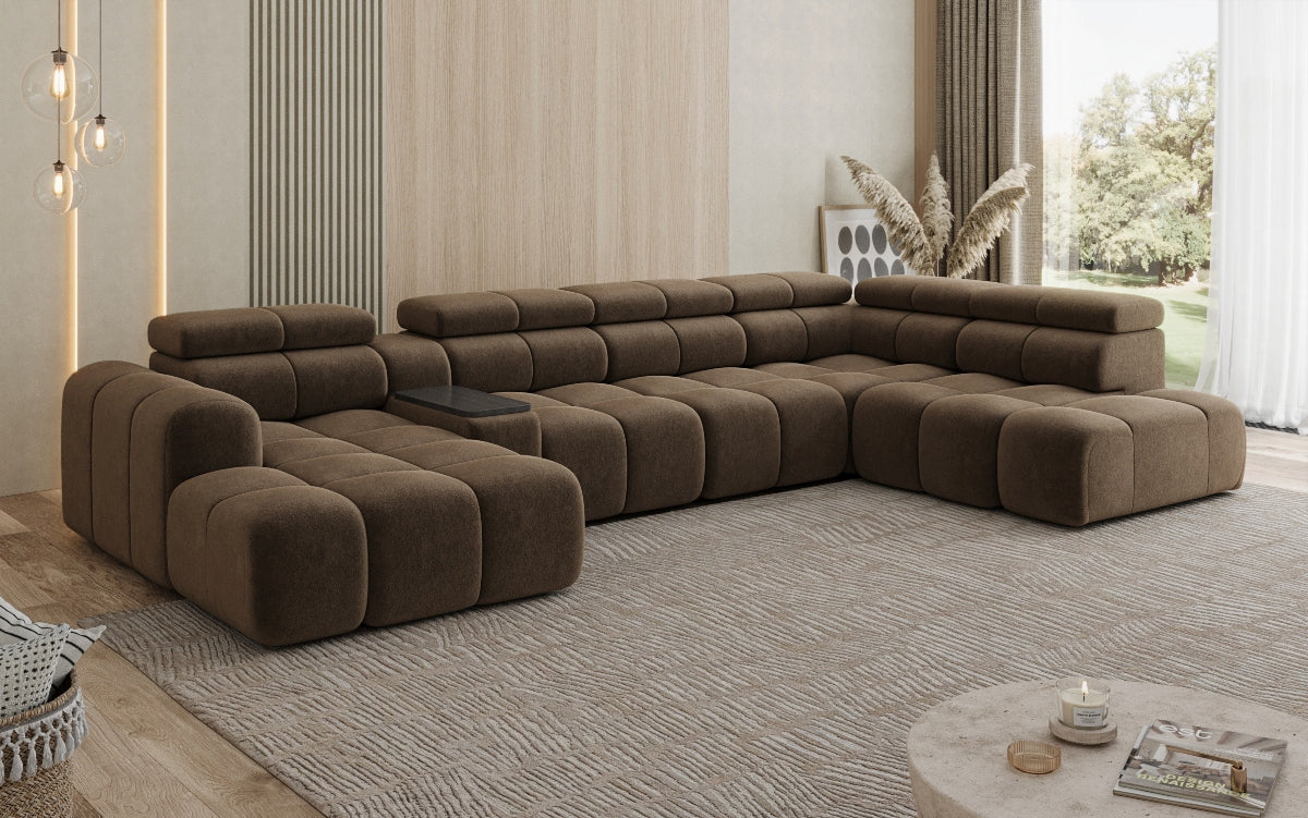 Designer Sofa Wohnlandschaft Mia mit elektrischer Sitzerweiterung in Chenille