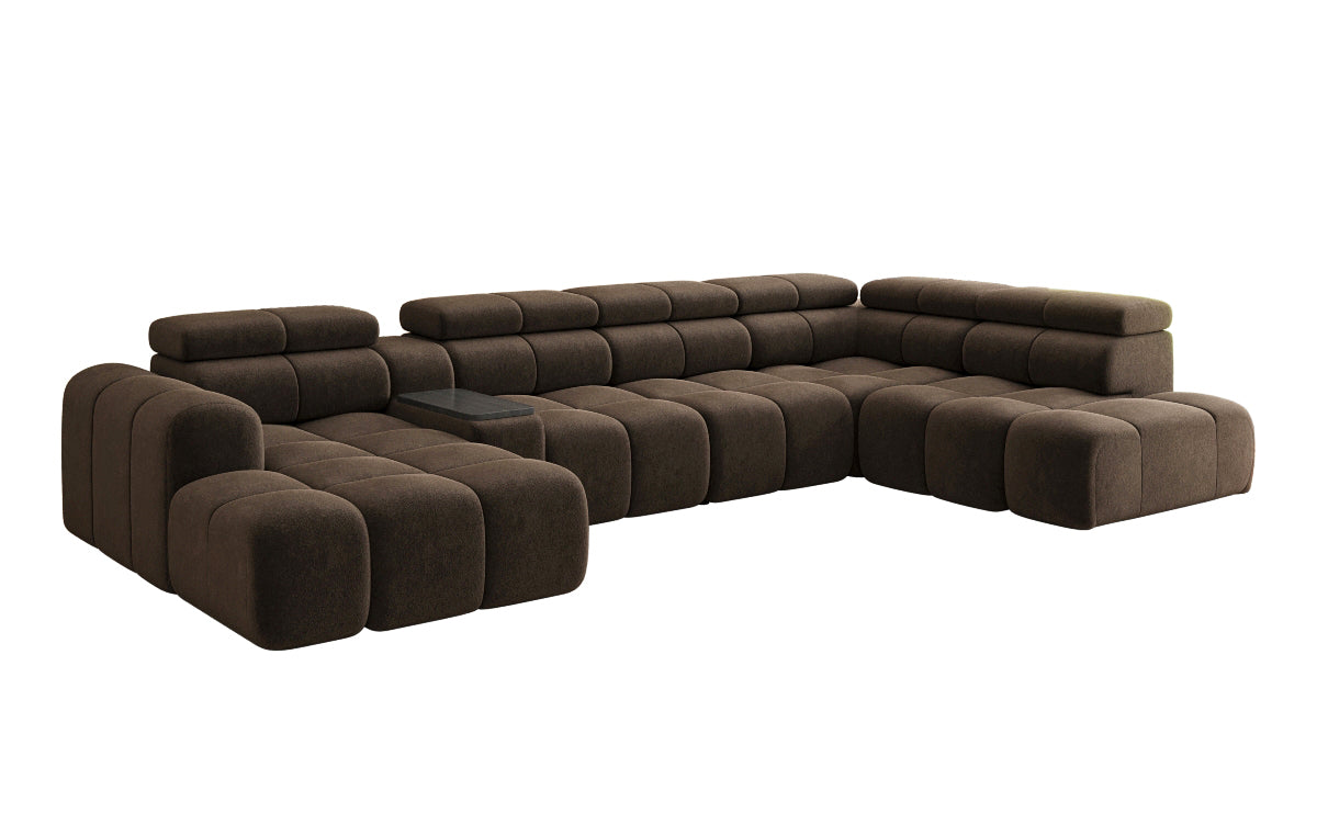 Designer Sofa Wohnlandschaft Mia mit elektrischer Sitzerweiterung in Chenille