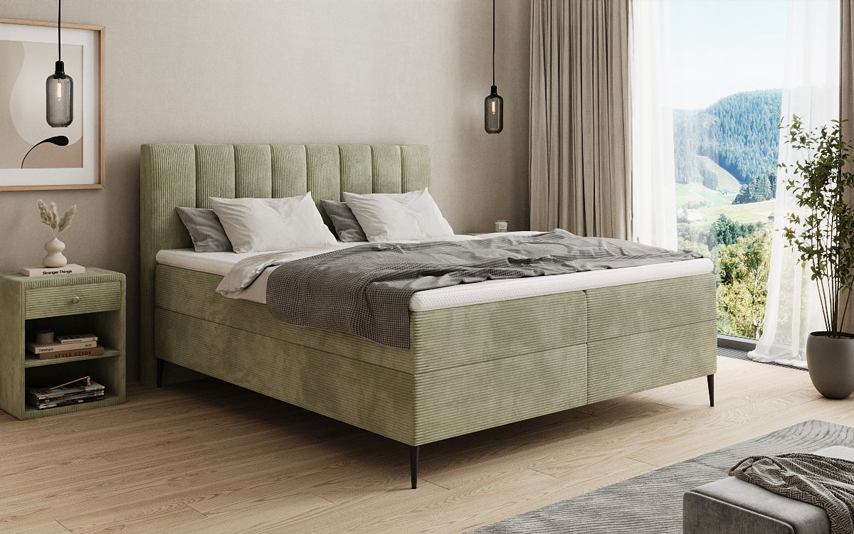 Boxspringbett Lucca in Cord mit Stauraum und Füßen