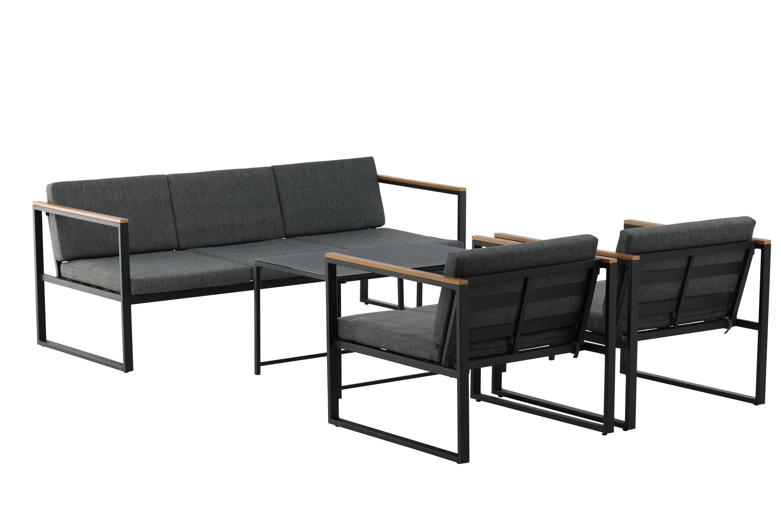 Loungeset Sunrise - aus schwarzem Stahl inkl. Glastischen