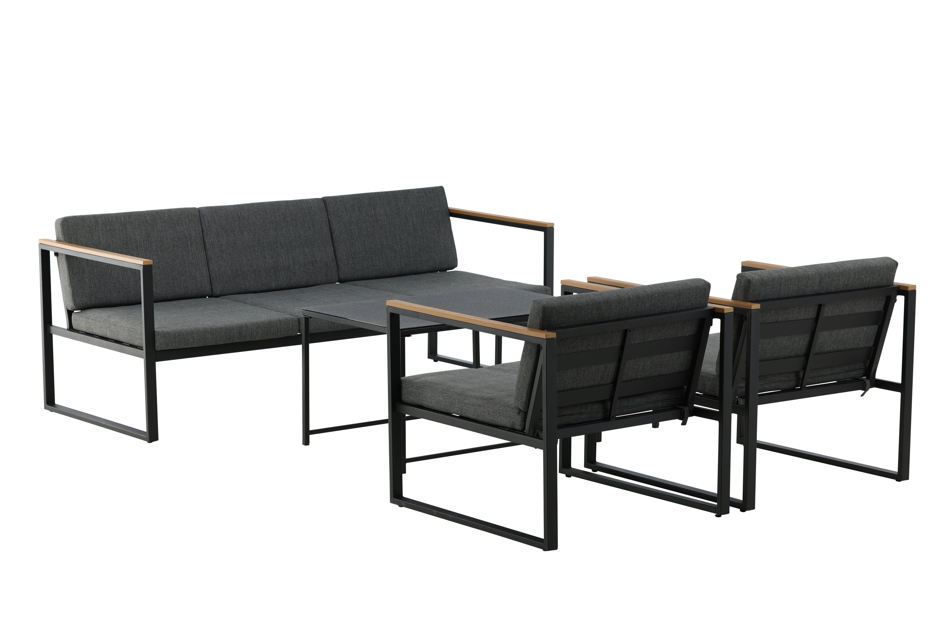 Loungeset Sunrise - aus schwarzem Stahl inkl. Glastischen