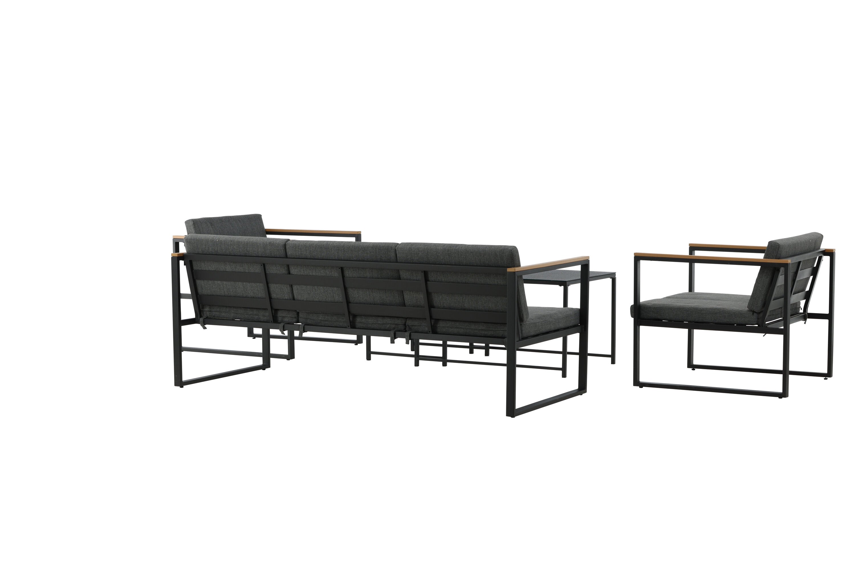 Loungeset Sunrise - aus schwarzem Stahl inkl. Glastischen