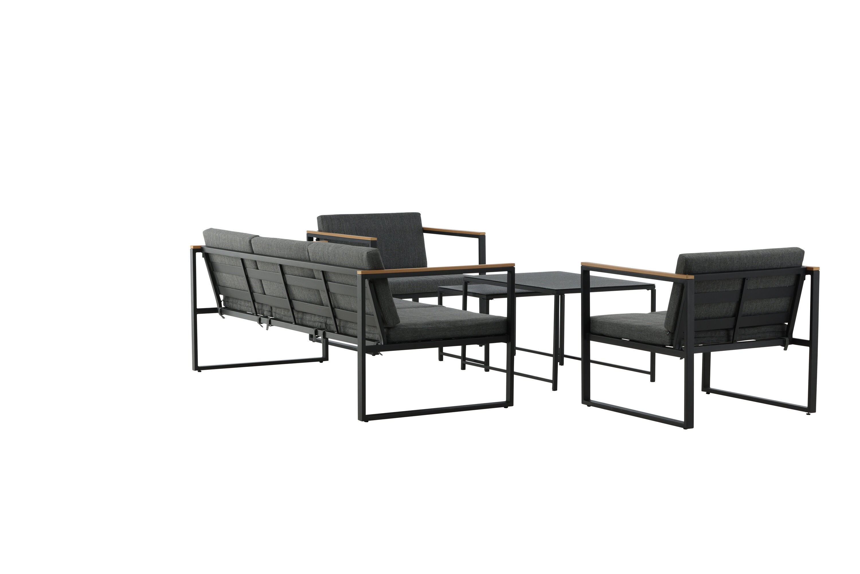 Loungeset Sunrise - aus schwarzem Stahl inkl. Glastischen