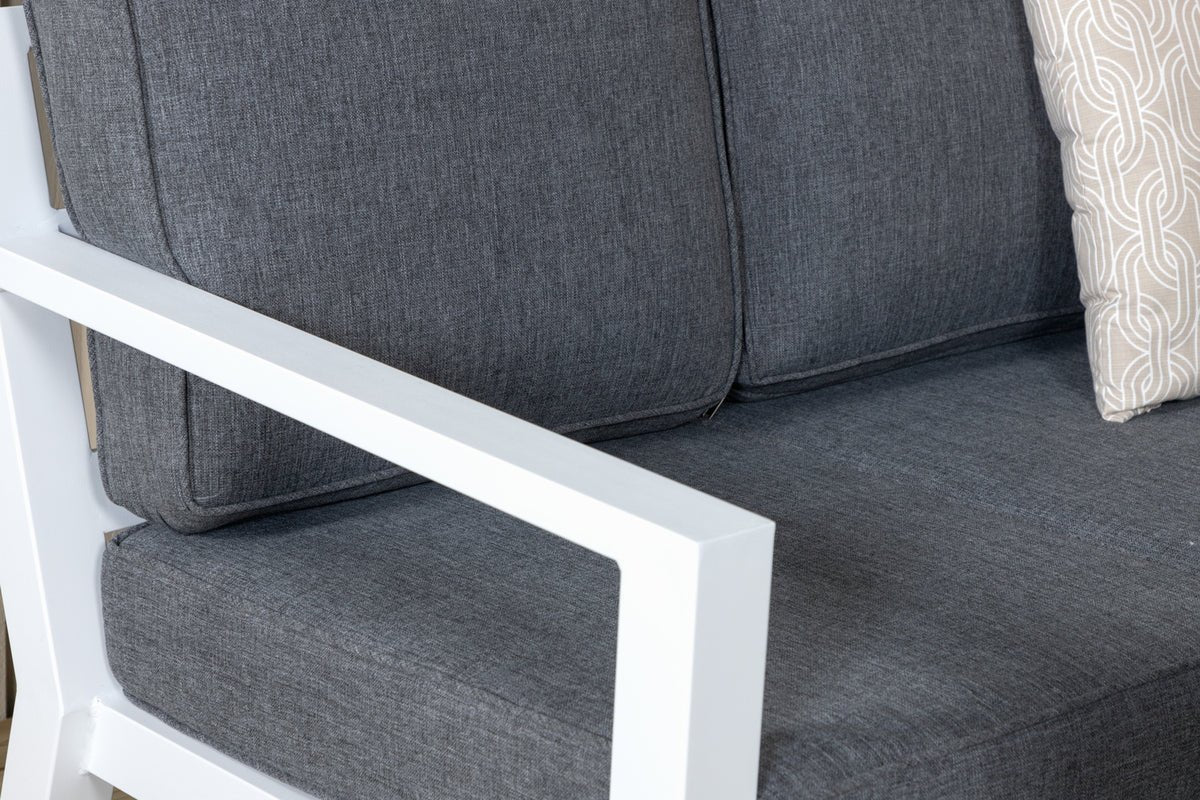 Garten Loungeset Jenni – in Weiß & Grau mit Glasplatte