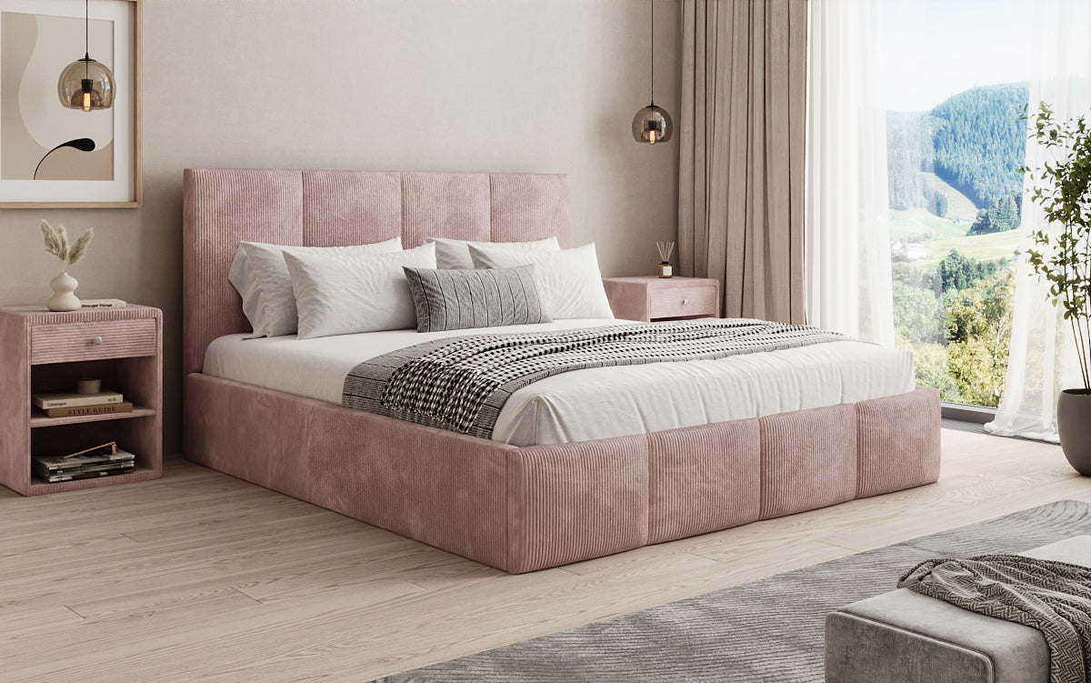 Designer Polsterbett Mina in Cord mit Stauraum