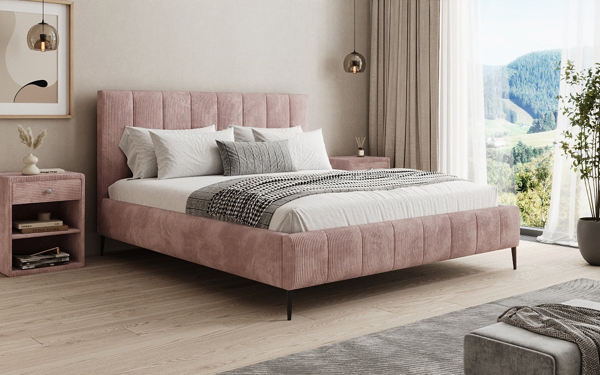 Designer Polsterbett Astrid in Cord mit Stauraum