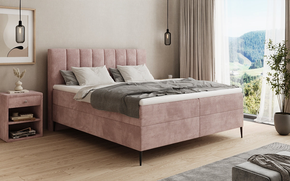 Boxspringbett Lucca in Cord mit Stauraum und Füßen
