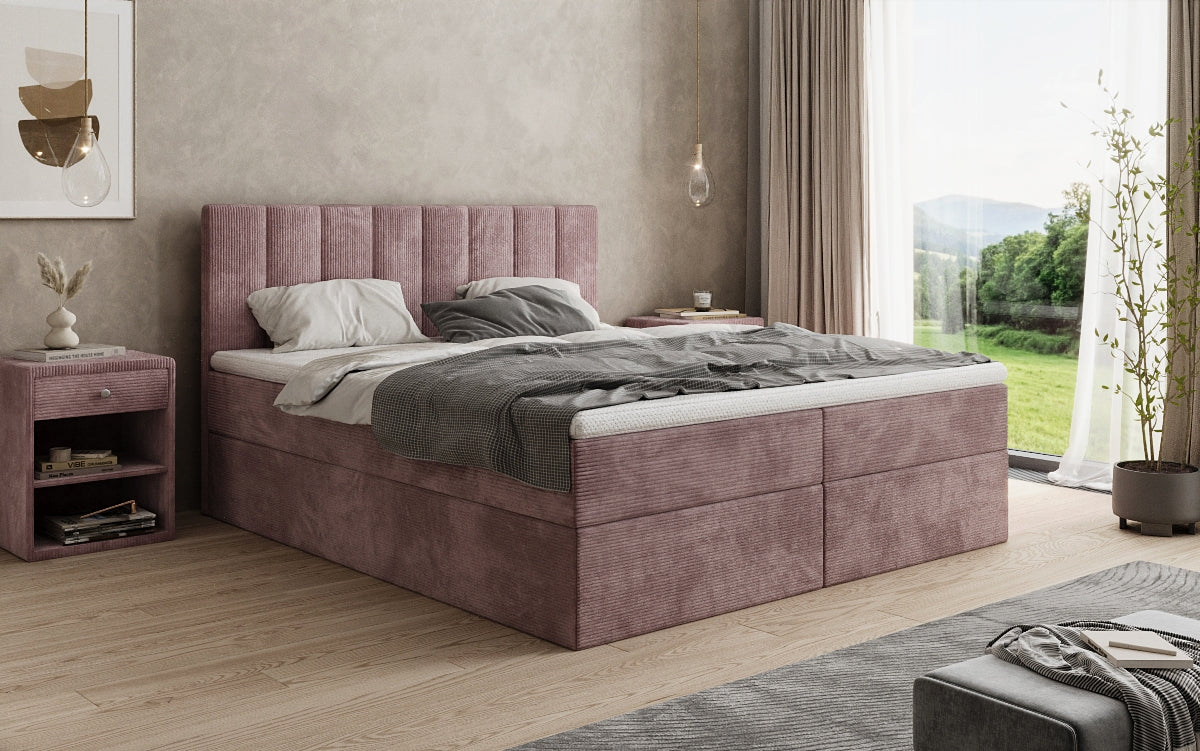 Boxspringbett Sofia in Cord mit Stauraum