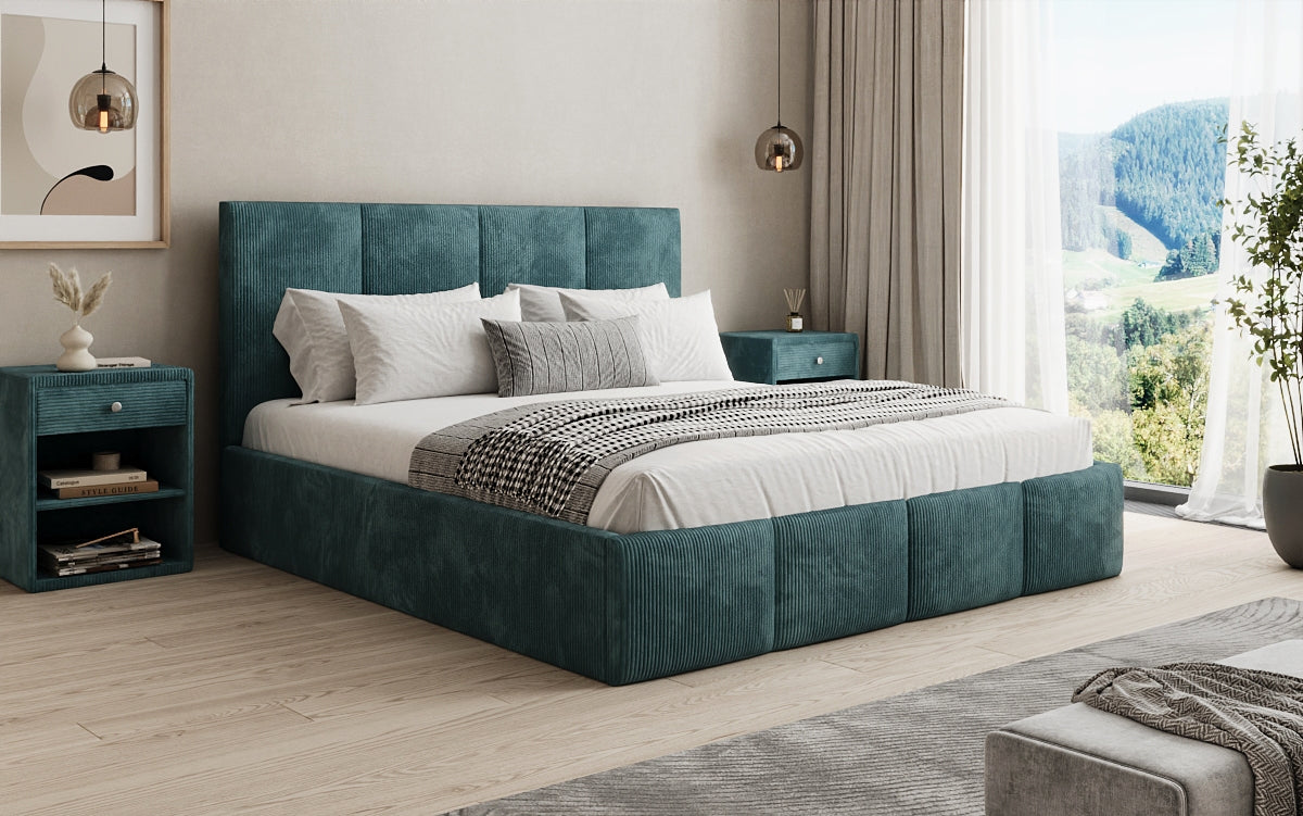Designer Polsterbett Mina in Cord mit Stauraum