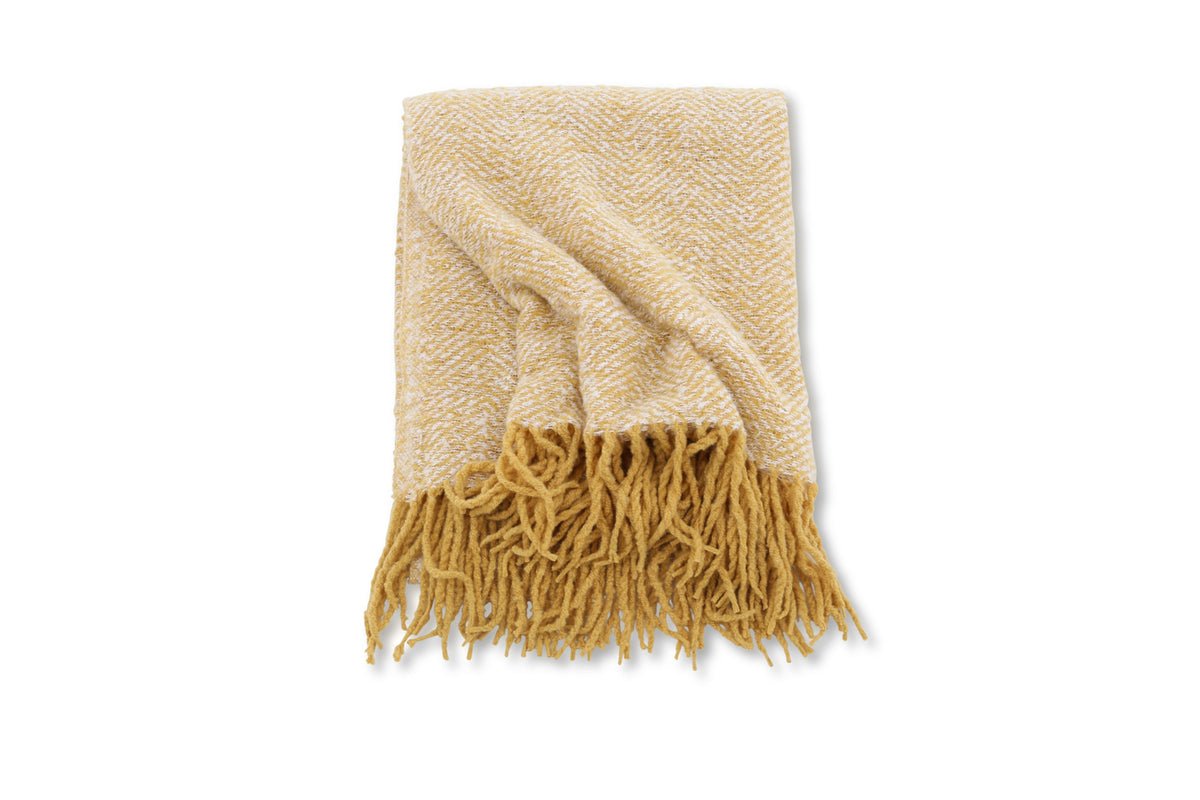 Tagesdecke Velora Gelb – 170×130 cm mit Fransen & Strukturwebung