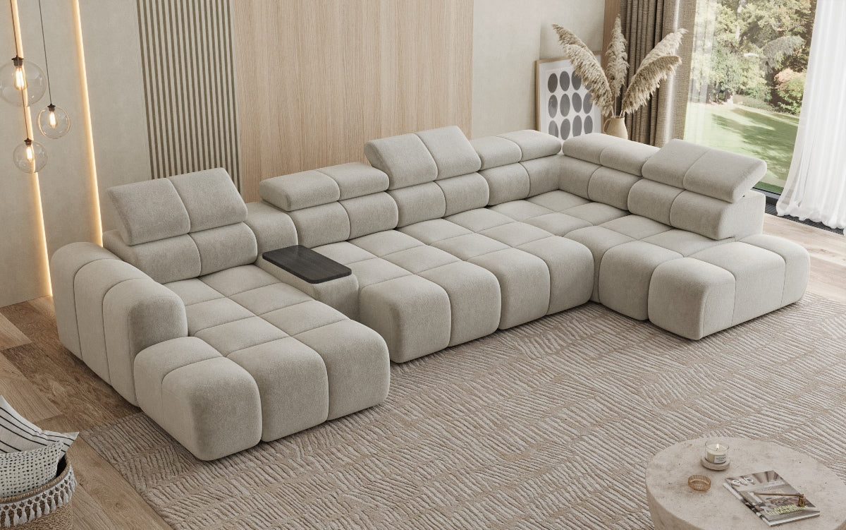 Designer Sofa Wohnlandschaft Mia mit elektrischer Sitzerweiterung in Chenille