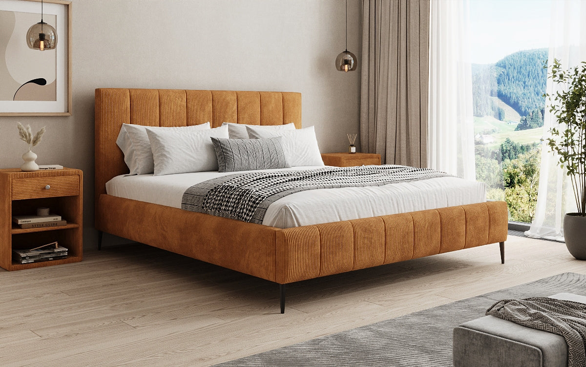 Designer Polsterbett Astrid in Cord mit Stauraum