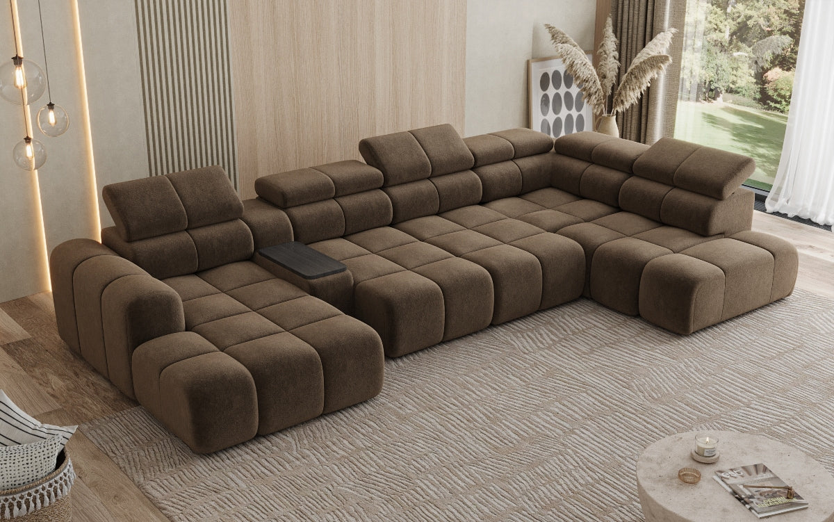 Designer Sofa Wohnlandschaft Mia mit elektrischer Sitzerweiterung in Chenille
