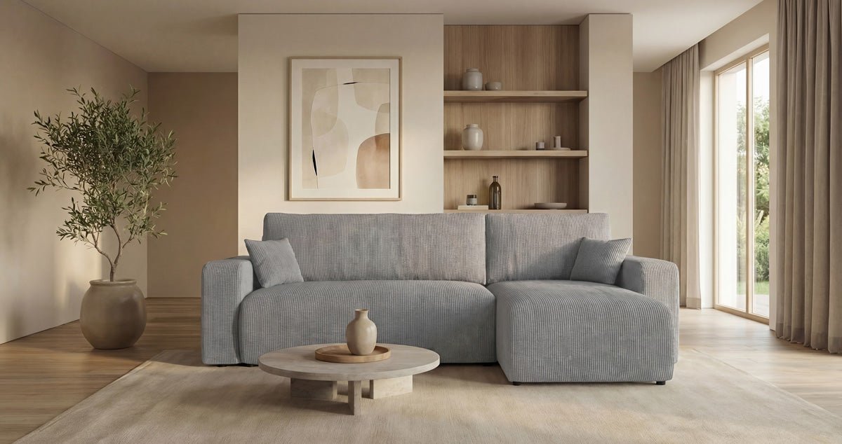Designer Sofa Calva mit Schlaf- und Klappfunktion in Cord