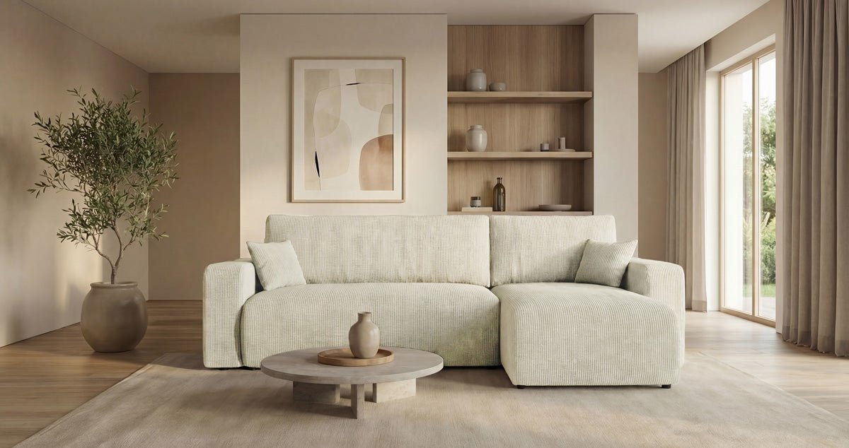 Designer Sofa Calva mit Schlaf- und Klappfunktion in Cord