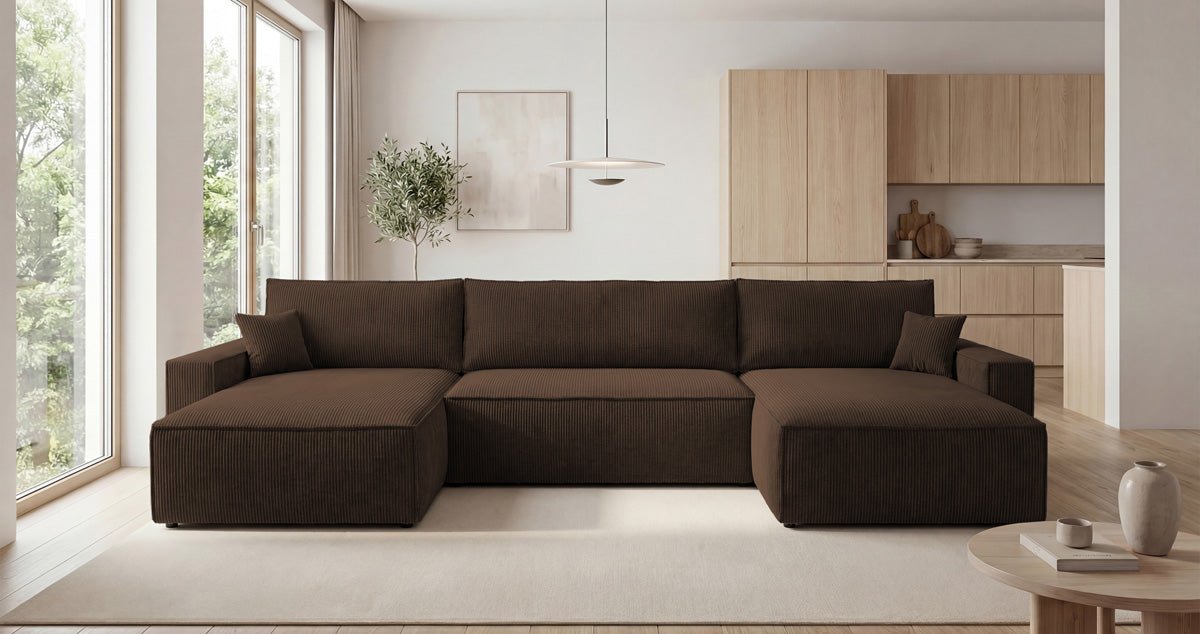 Designer Sofa Vienna U mit Schlaffunktion und Stauraum in Cord
