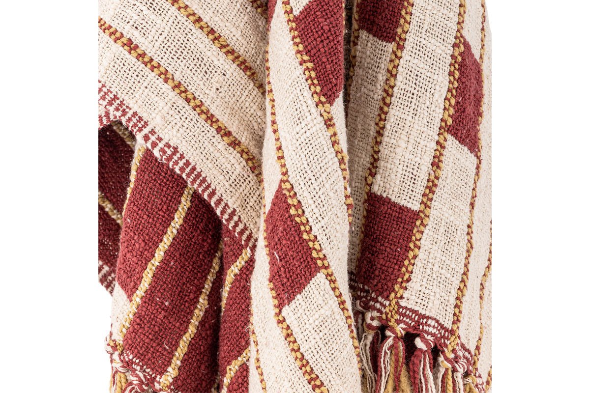 Tagesdecke Anni – Streifen in warmen Rot- und Beigetönen