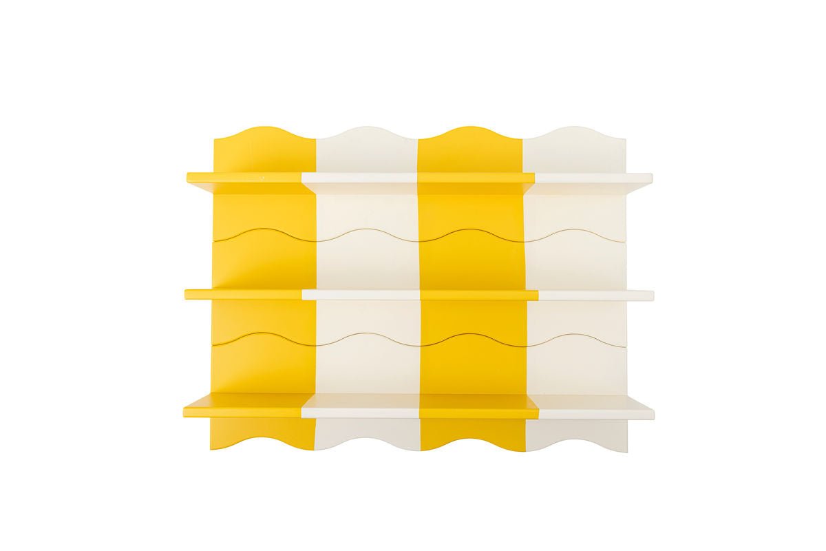 Kinderregal Oslo – Gelbes Wandregal mit gewelltem Karomuster