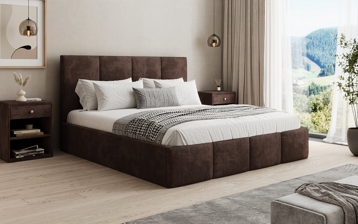 Designer Polsterbett Mina in Cord mit Stauraum