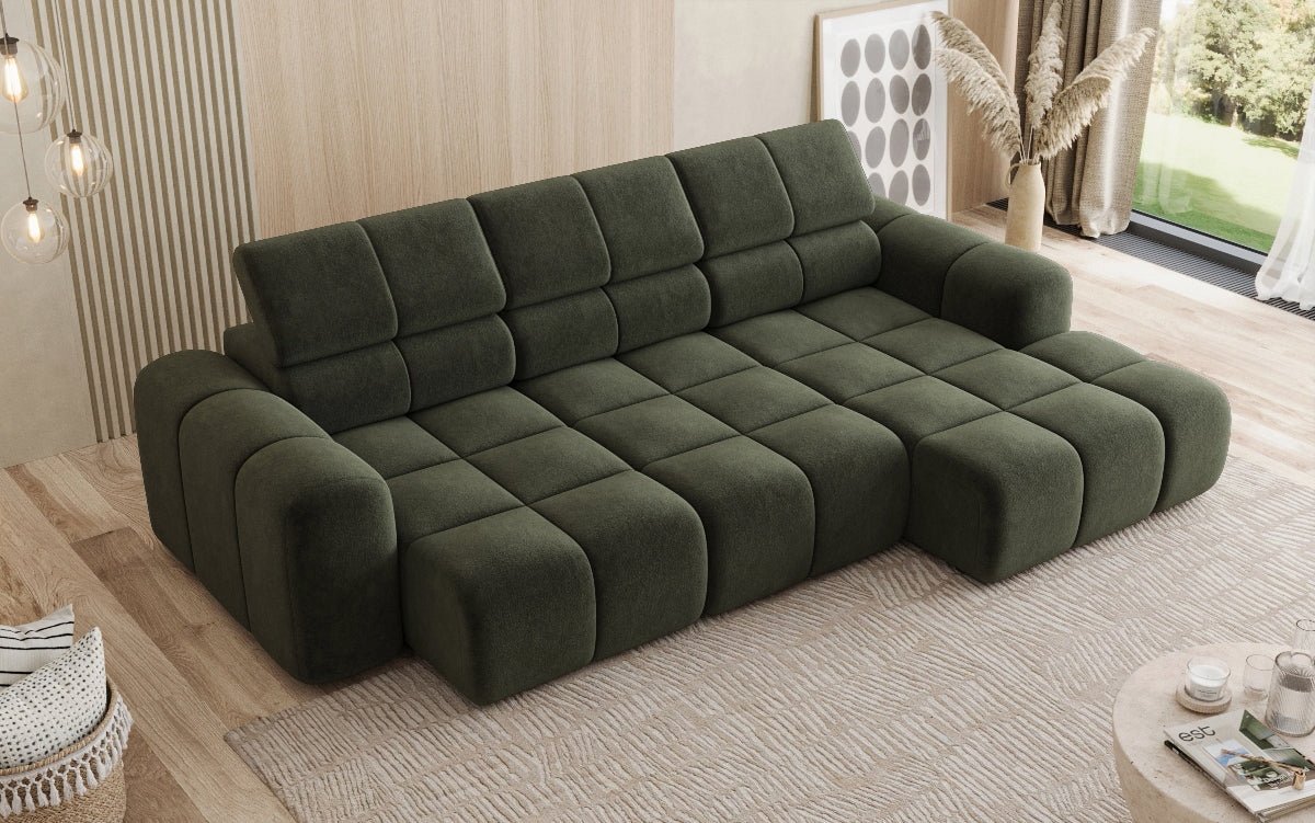 Designer Sofa Mia L mit elektrischer Sitzerweiterung in Chenille
