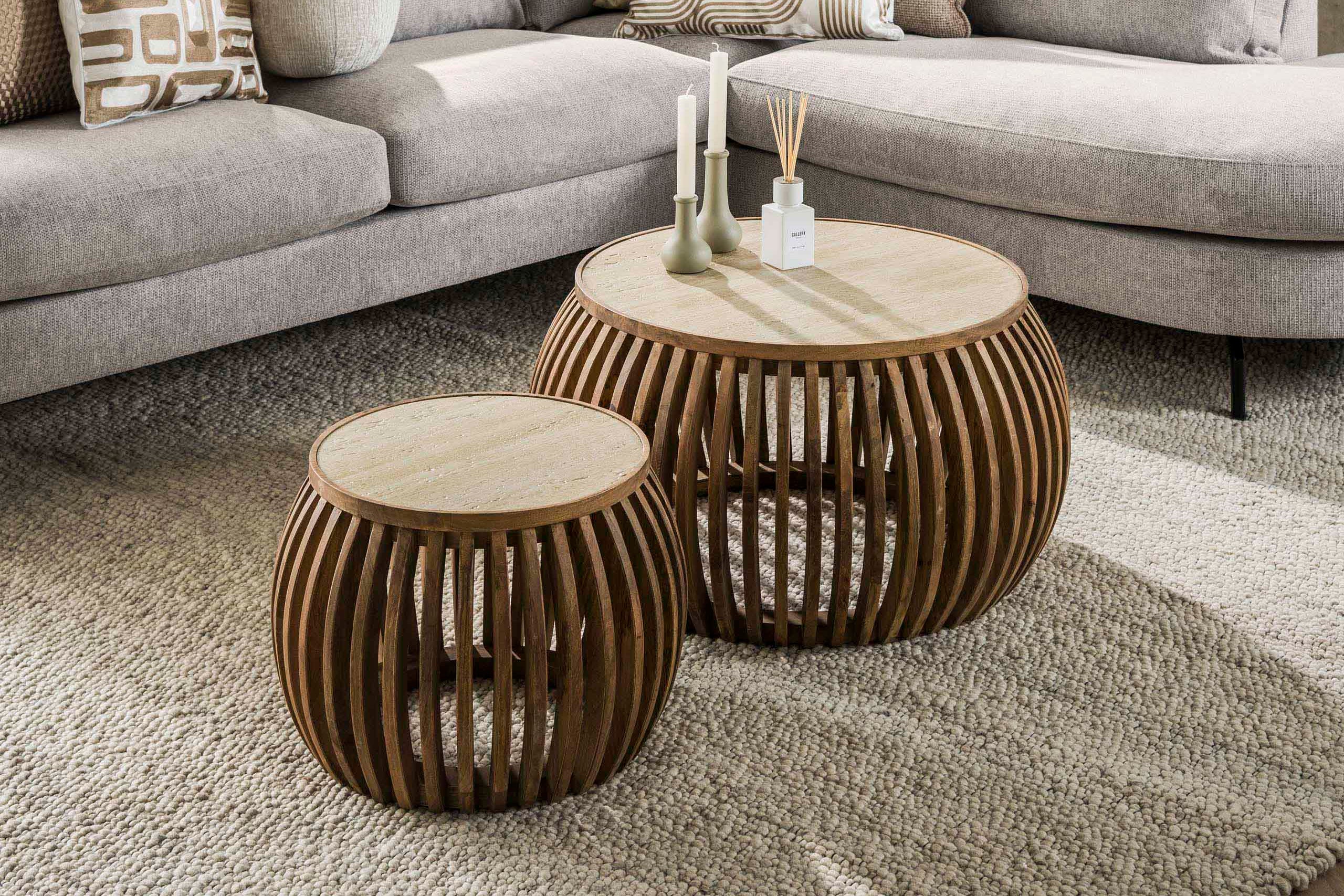 Couchtisch Arida - 2er Set aus Mangoholz mit Keramik-Tischplatte