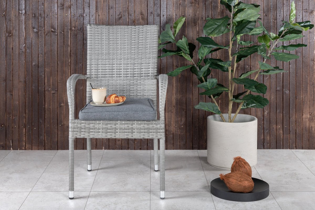 2er Set - Gartenstuhl Emma aus Rattan in Schwarz, Grau