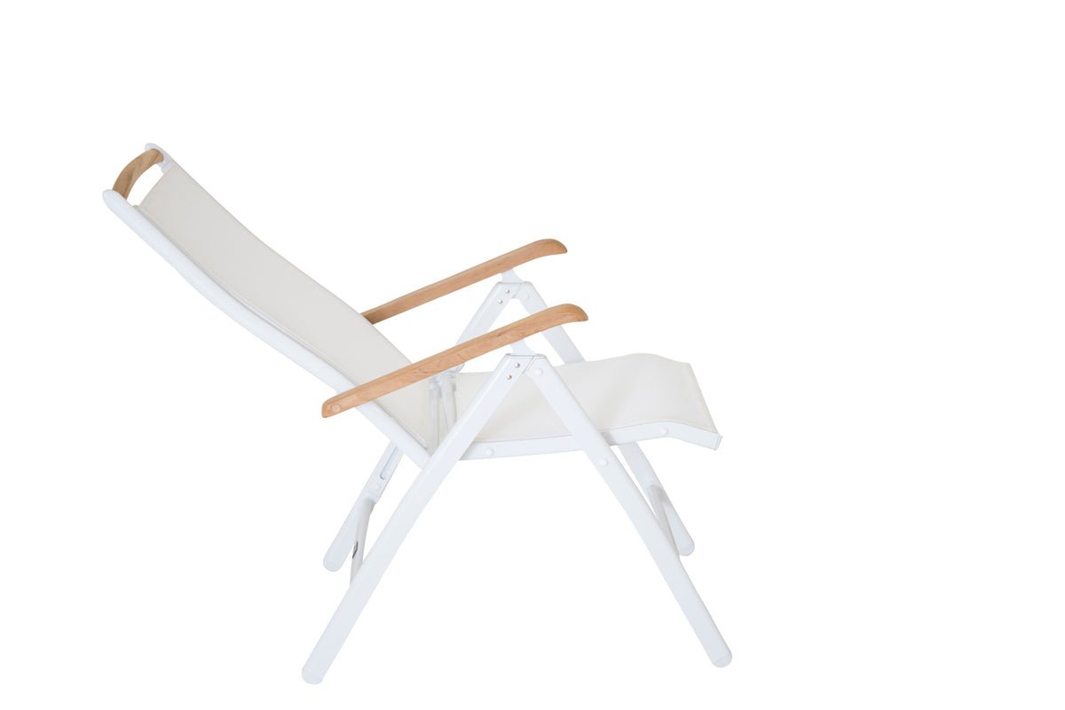 2er Set Gartenstuhl Polis - Klappstuhl in Weiß mit Aluminium Gestell und Teakholz-Armlehnen