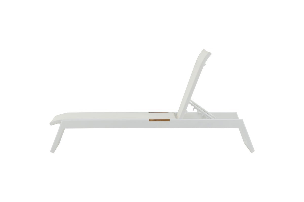 2er Set Sonnenliege Novira - Weiß mit Teakholz-Details