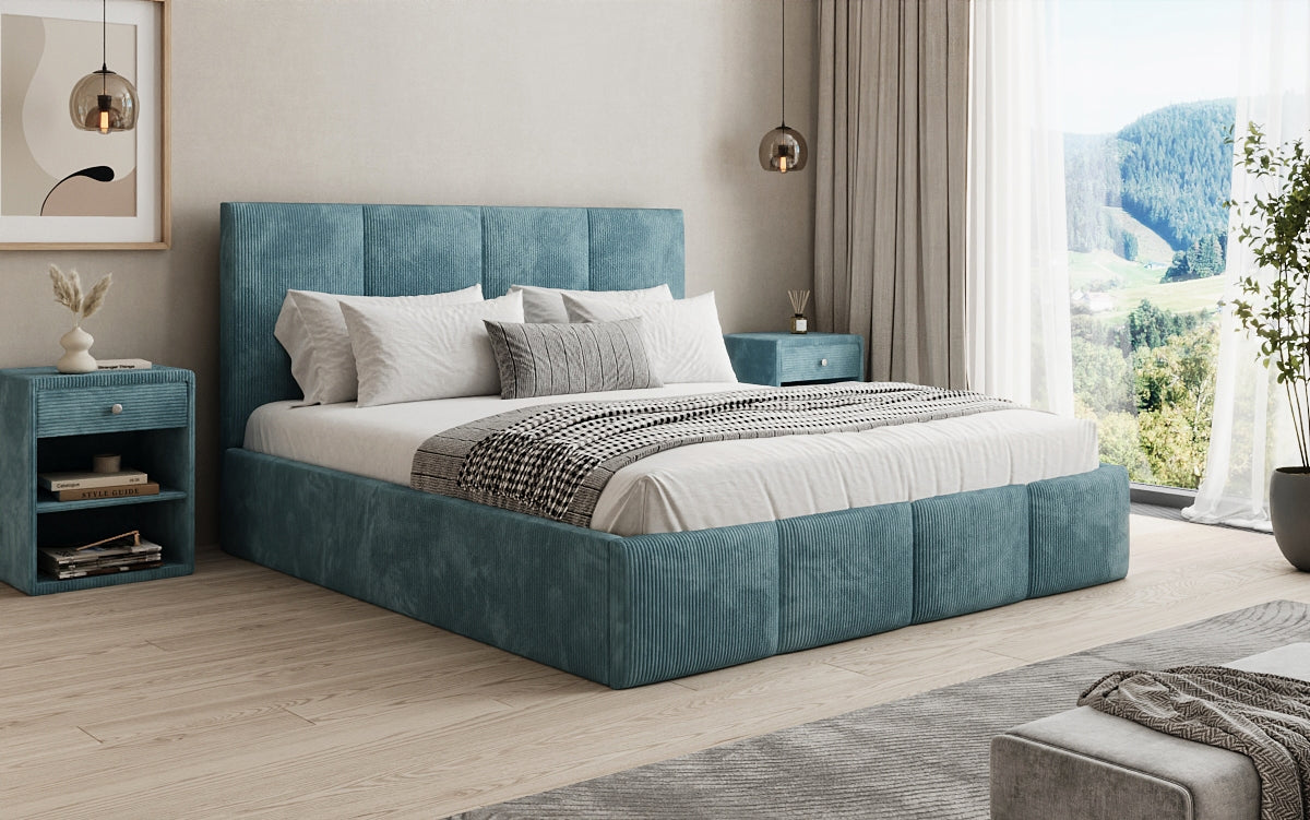 Designer Polsterbett Mina in Cord mit Stauraum