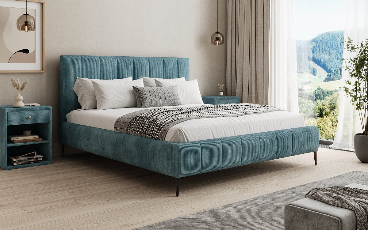 Designer Polsterbett Astrid in Cord mit Stauraum