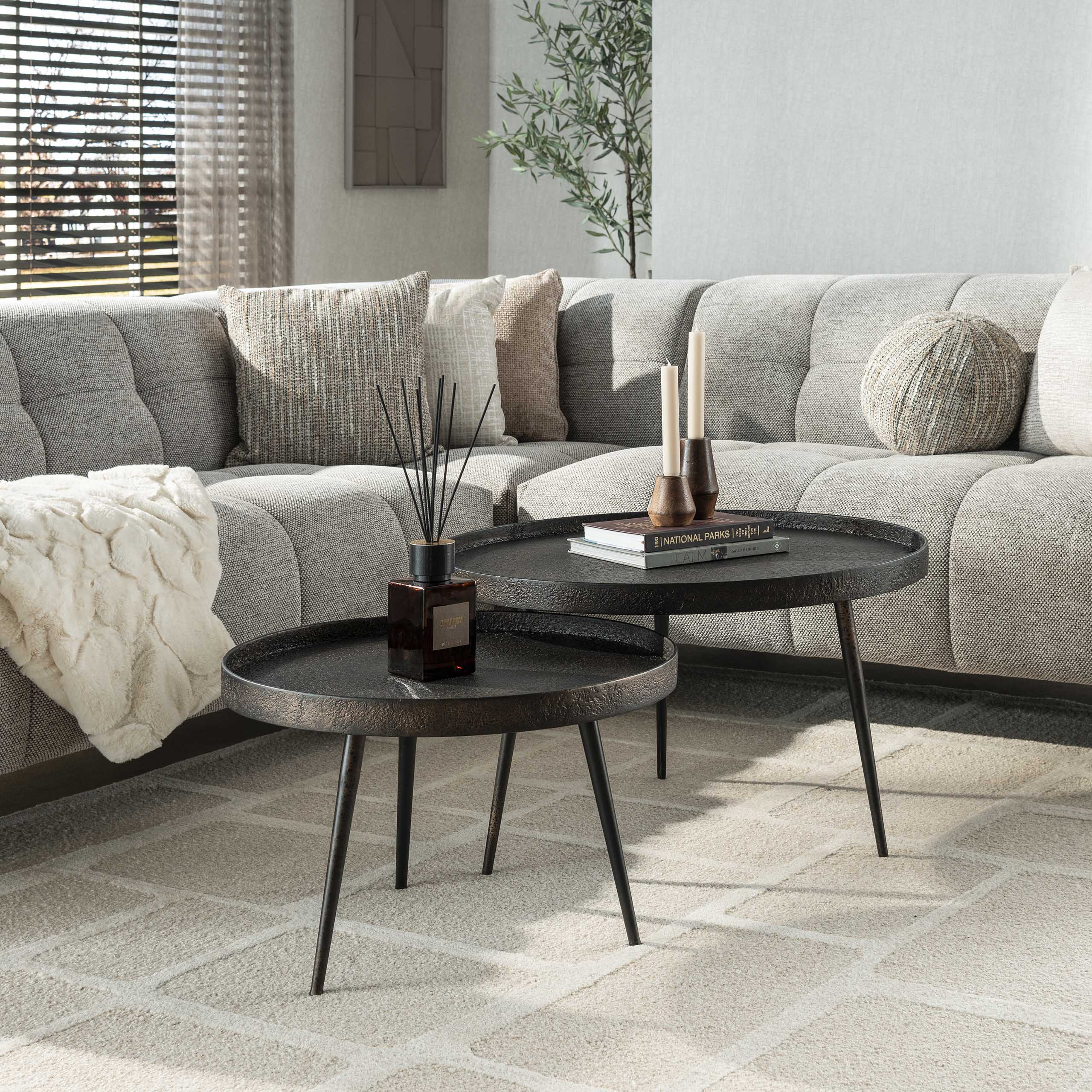 Couchtisch Chrysos - 2er Set in Grau Metallic mit erhöhtem Rand