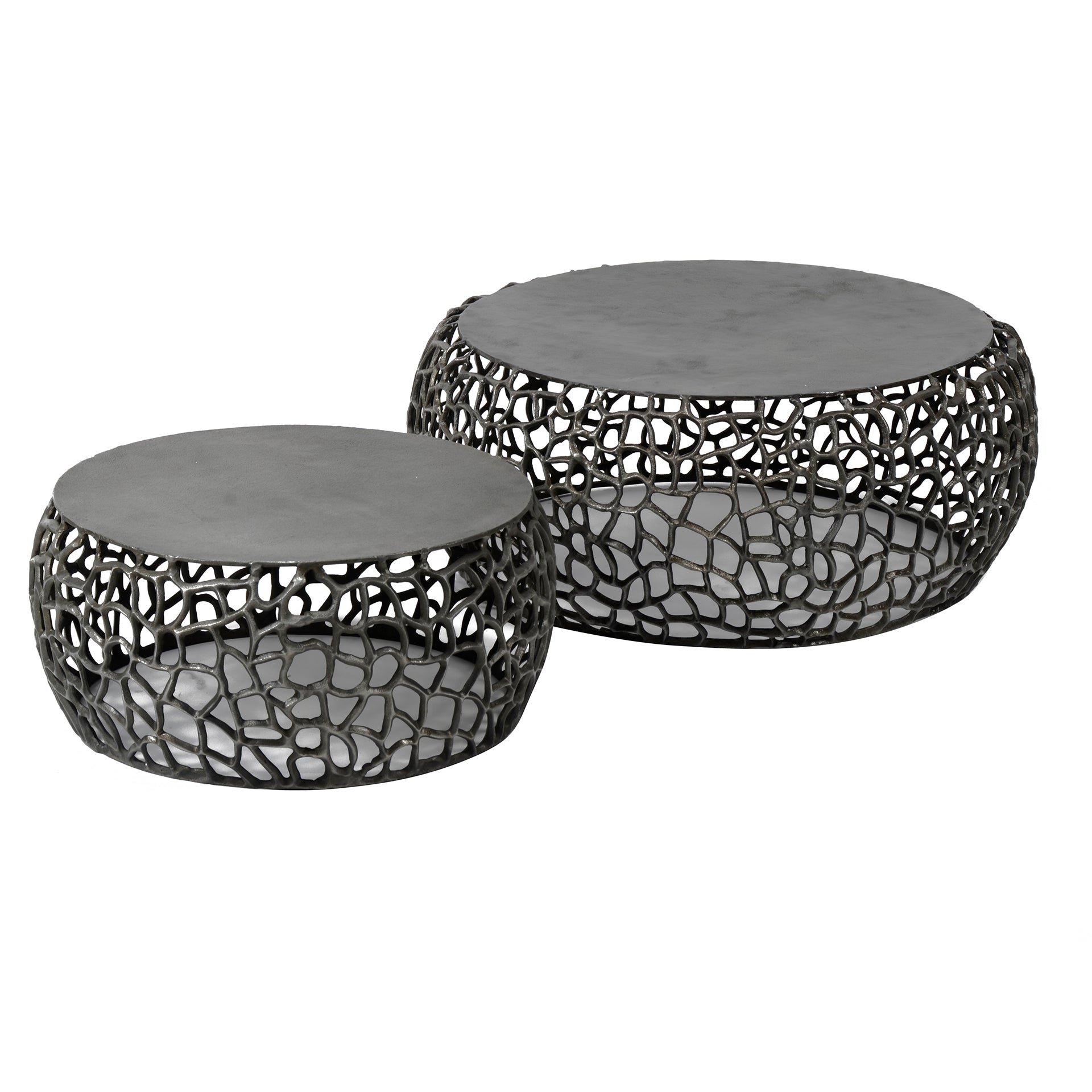 Couchtisch Marulo - 2er Set rund in schwarzer Nickeloptik