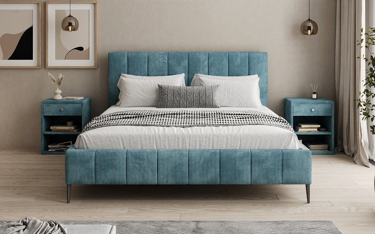 Designer Polsterbett Astrid in Cord mit Stauraum