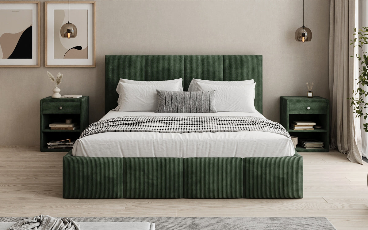 Designer Polsterbett Mina in Cord mit Stauraum