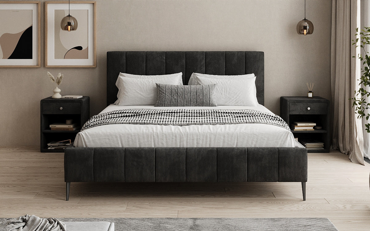 Designer Polsterbett Astrid in Cord mit Stauraum