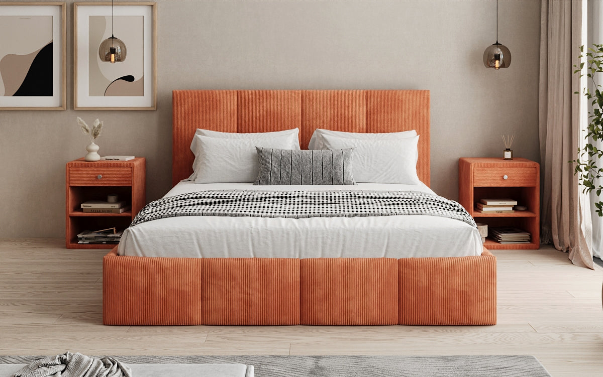 Designer Polsterbett Mina in Cord mit Stauraum