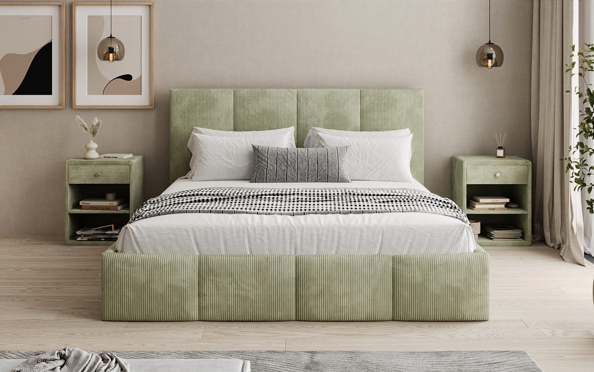 Designer Polsterbett Mina in Cord mit Stauraum
