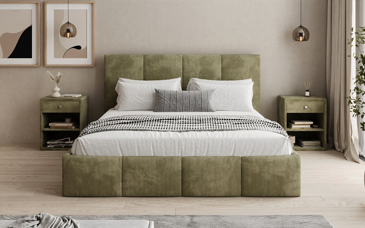Designer Polsterbett Mina in Cord mit Stauraum