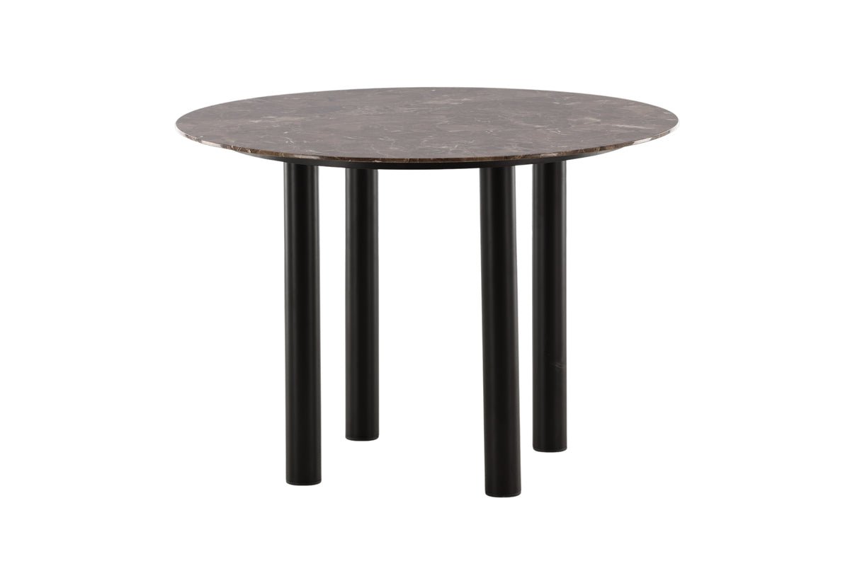 Esstisch Compa - runder Esstisch mit Metallbeinen und brauner Glasplatte