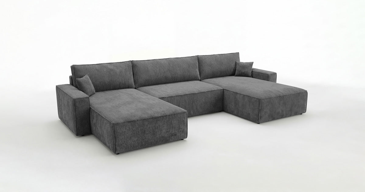 Designer Sofa Vienna U mit Schlaffunktion und Stauraum in Cord
