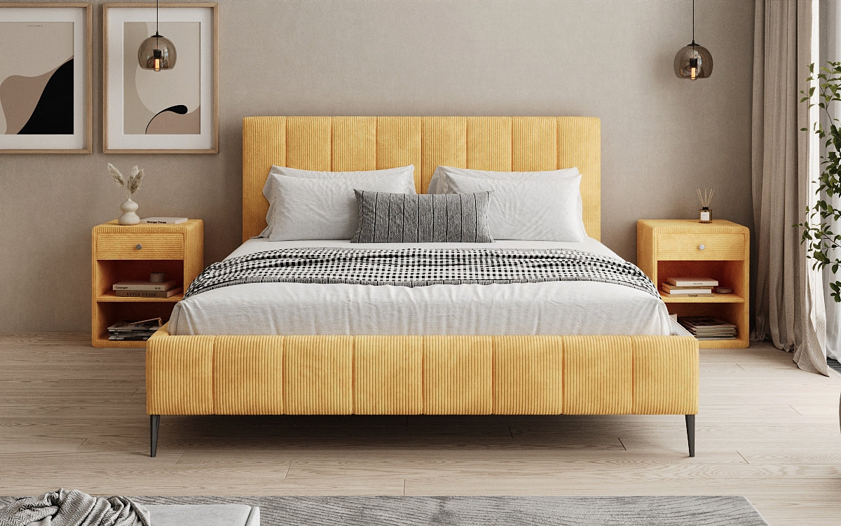 Designer Polsterbett Astrid in Cord mit Stauraum