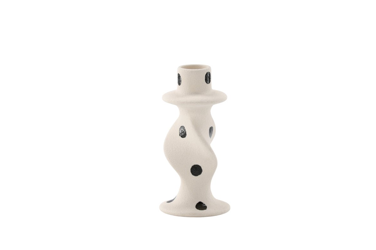 Kerzenhalter Spotty II - Ø6 cm aus Steinzeug in Weiß/Schwarz
