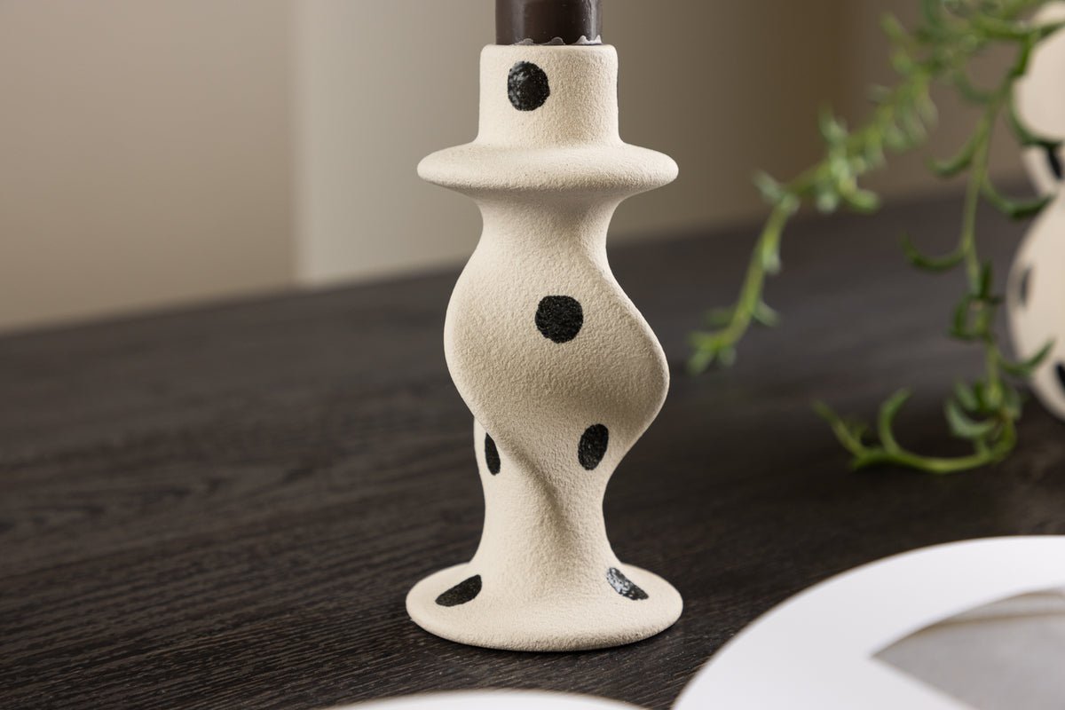 Kerzenhalter Spotty II - Ø6 cm aus Steinzeug in Weiß/Schwarz