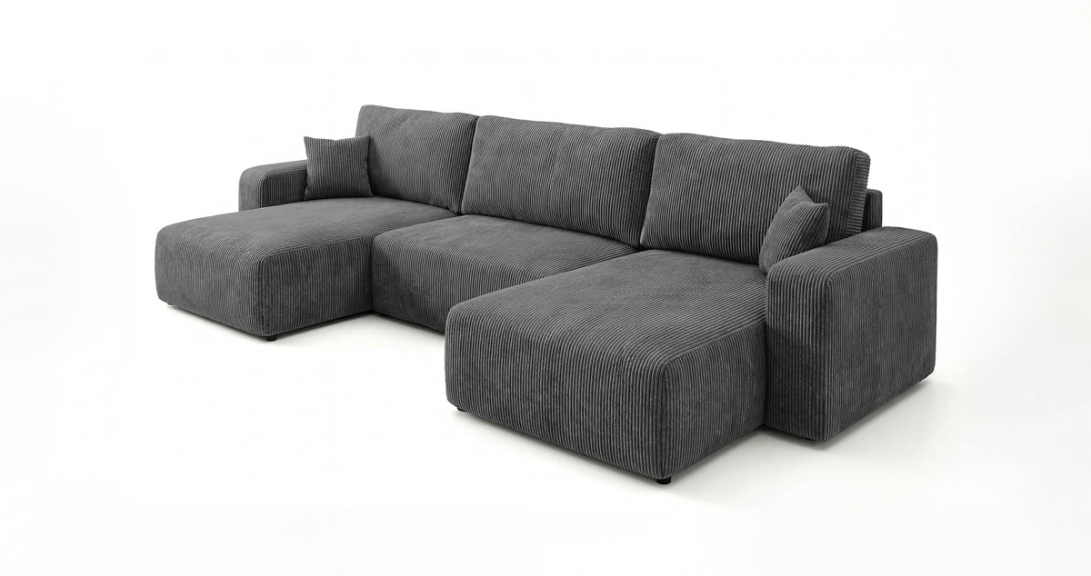 Designer Sofa Noma U mit Schlaffunktion und Stauraum in Cord