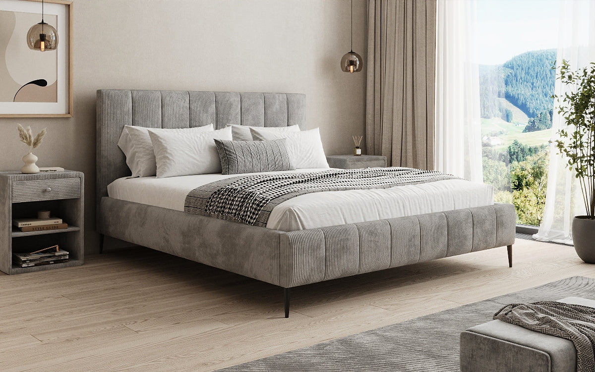 Designer Polsterbett Astrid in Cord mit Stauraum