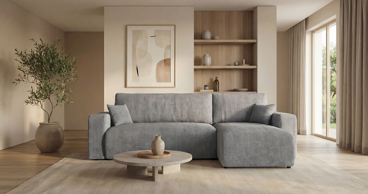 Designer Sofa Calva mit Schlaf- und Klappfunktion in Cord