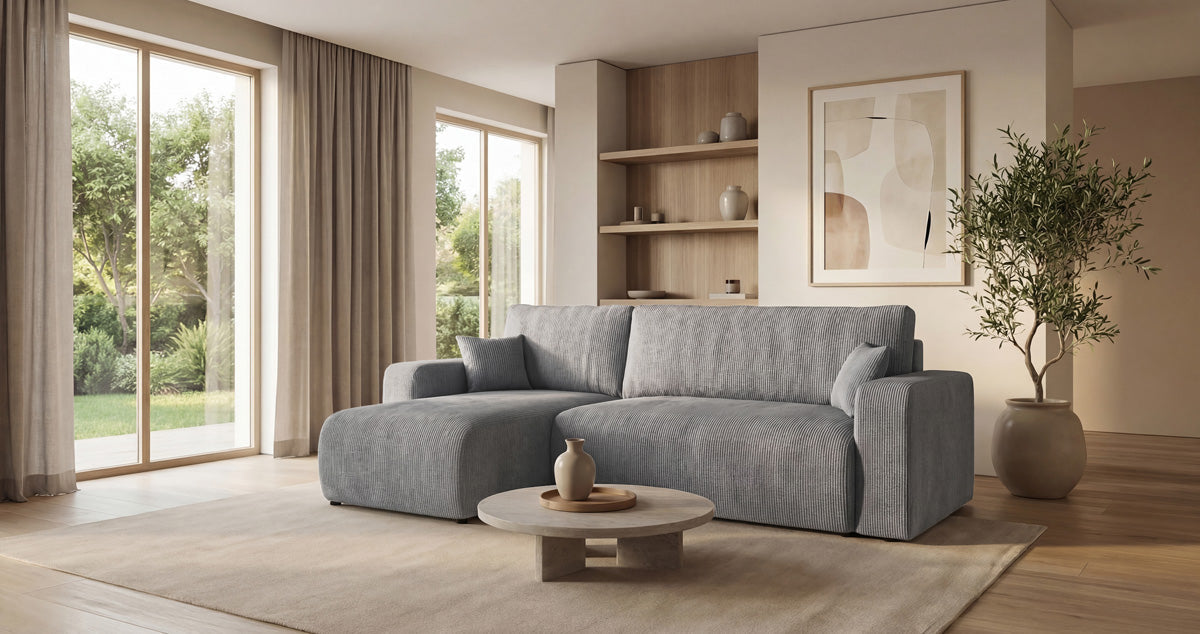 Designer Sofa Calva mit Schlaf- und Klappfunktion in Cord
