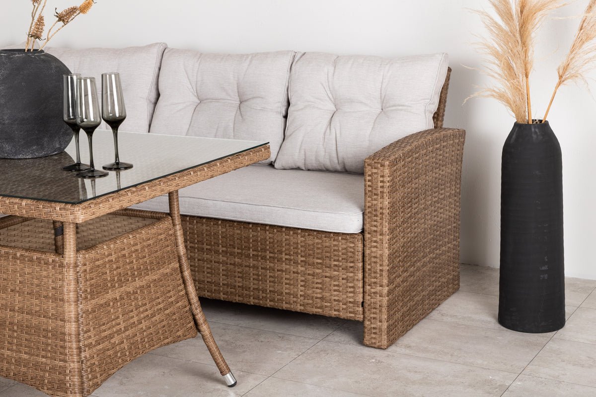 Garten Loungeset Olivia – mit Ecksofa & Glas-Couchtisch in zwei Farben