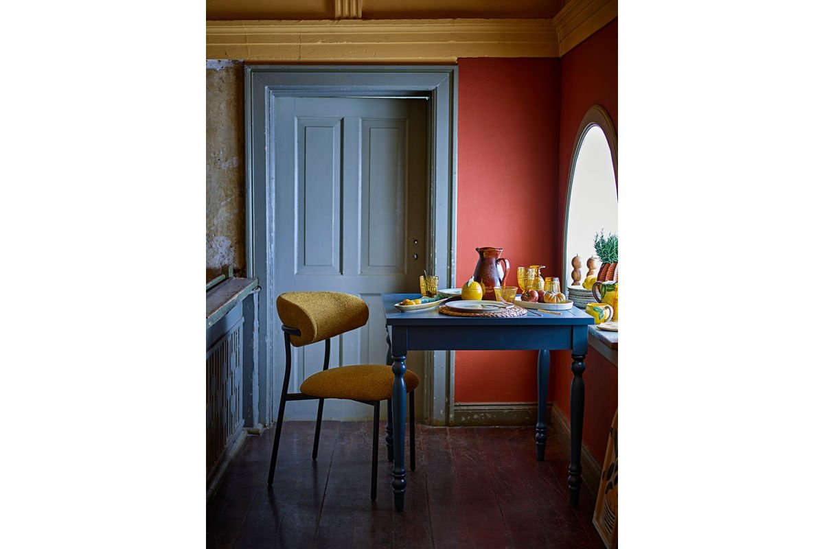 Esszimmerstuhl Felix – Chenille-Polster in warmem Gelbton